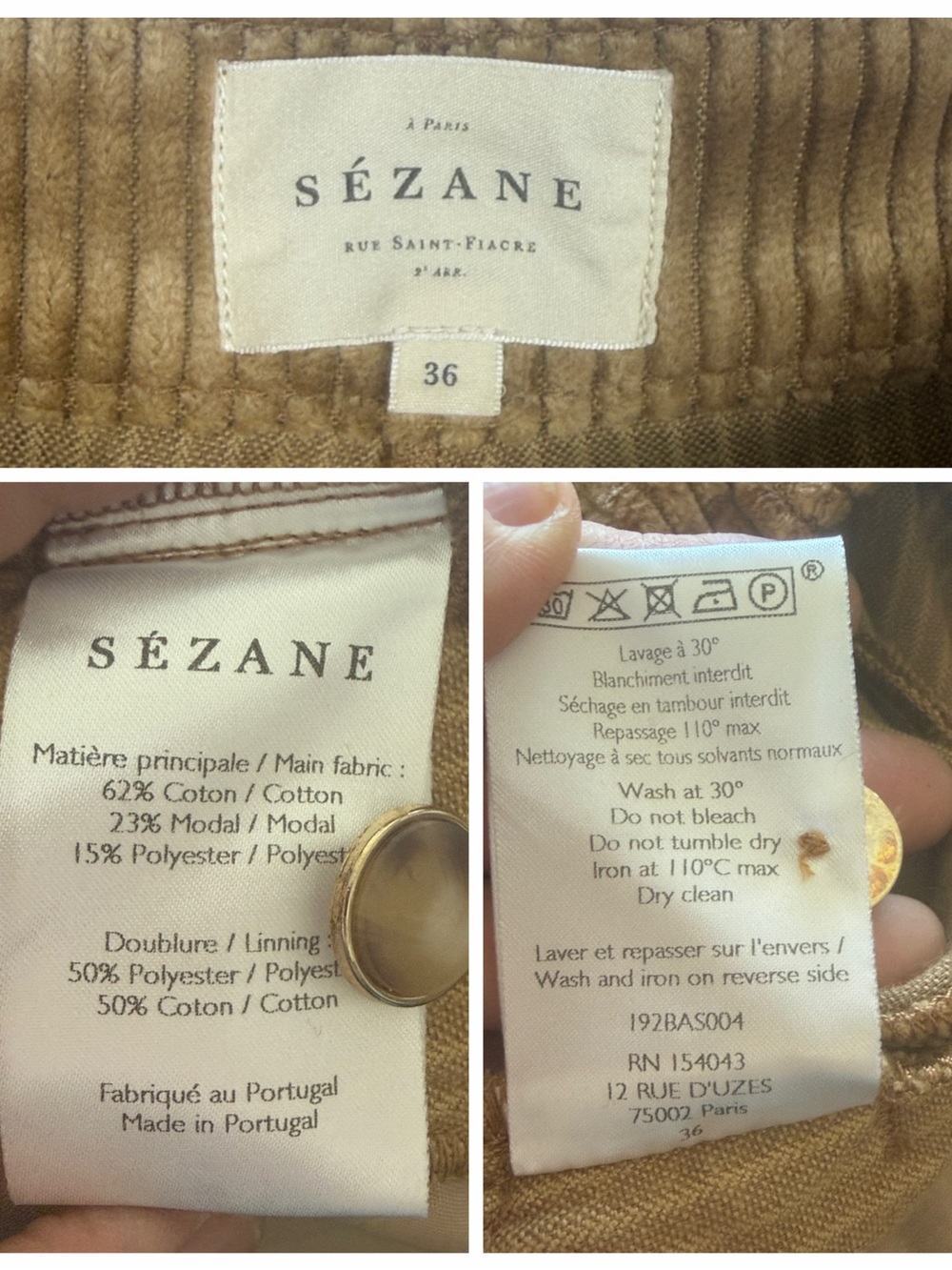 Sezane Maddie Shorts Dark Beige High Waist Pockets Cuffed Corduroy Size 4 Fall - Picture 16 of 16